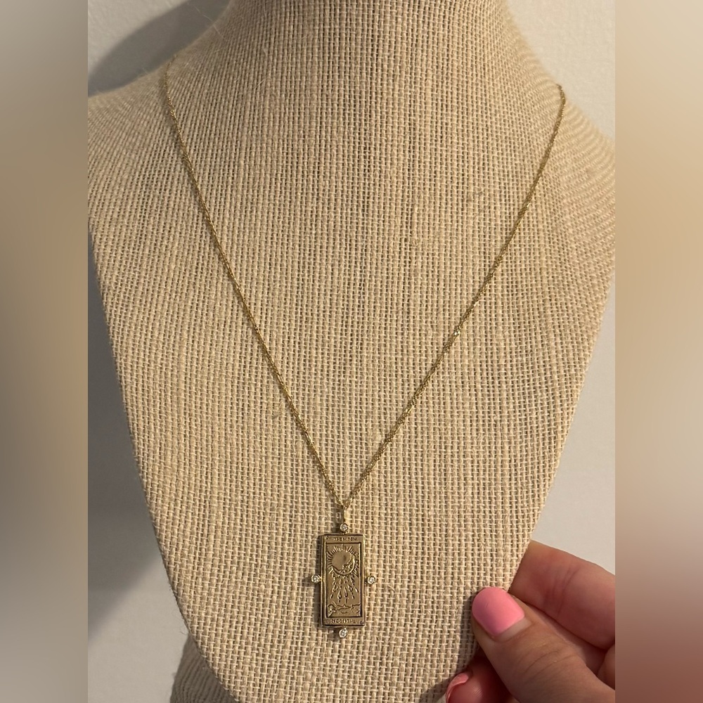 Sofia Zakia Diamond The Moon Tarot Card Necklace 14K Yellow Gold